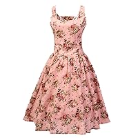 50s Vintage Print Cotton Linen Blend Square Collar Elegant Dress