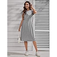 Women's Dress Solid Dolman Sleeve Dress Summer Dress (Size : Small)