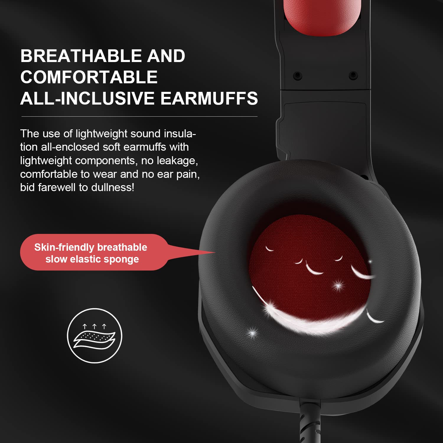 Gaming Headset Noise Cancelling Headphones with Microphone Kids and Adults 50mm Neodymium Drivers & 3.5mm Audio Jack Wired Over Ear Stereo Earphones for Online School/PC Game/Travel/Work Red