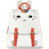 Anime Natsume Yuujinchou Nyanko-Sensei Womens Minni Print Backpack Synthetic Leather Flap Daypack Bag White