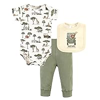 Hudson Baby Unisex Baby Cotton Bodysuit, Pant and Bib Set, Going On Safari, 6-9 Months