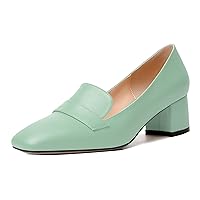 MODENCOCO Womens Square Toe Slip On Comfortable Casual Matte Work Chunky Low Heel Loafers Shoes 2 Inch