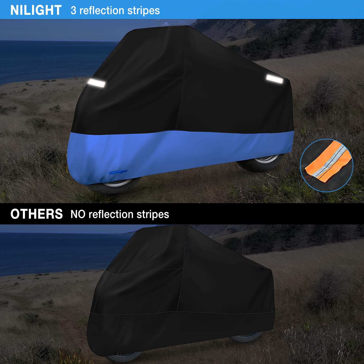 Nilight Motorcycle Cover All Season Universal Oxford Fabric with Lock-Hole Waterproof Durable UV with Storage Bag & Protective Reflective Strip Fits up to 108