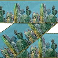 Blue Cactus Tree Fabric Laces for Crafts Printed Velvet Trim Fabric Sewing Border Ribbon Trims 9 Yards 4 Inches