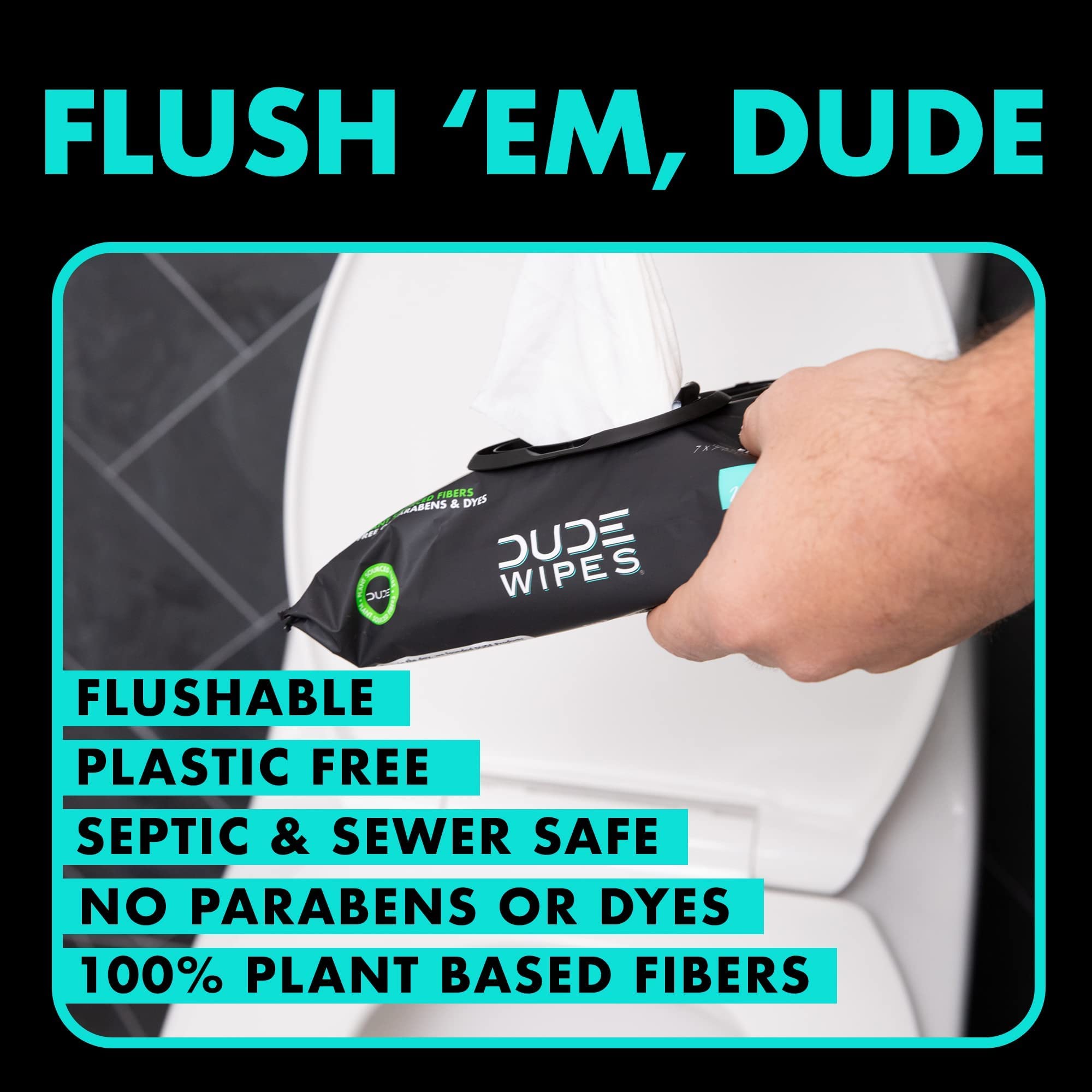 DUDE Wipes - Flushable Wipes - 6 Pack, 288 Wipes - Mint Chill Extra-Large Adult Wet Wipes - Eucalyptus & Tea Tree Oil - Septic and Sewer Safe