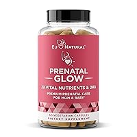 Glow Prenatal Vitamins for Women – 20-in-1 Vital Nutrients for Healthy Pregnancy and Fetal Development – Folic Acid & Vegan DHA For Baby's Growth & A Comfortable Pregnancy – 60 Nourishing Capsules