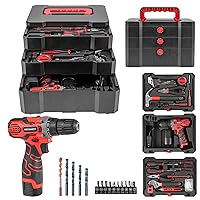 65 PcsTool Kit with Drill, 16.8V Cordless Drill Set, 3-Layer Removable Tool Set, Cordless Drill Tool Kit Set with Battery,3/8