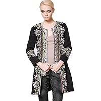 W1781 Fashion Novelty Warm Elegant Long Sleeves O-Neck Buttons Embroidery Flowers Women Long Coat