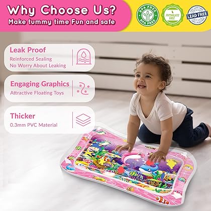Infinno Tummy Time Water Mat for Babies, Baby Toys for 3 6 9 Months Girls and Boys Sensory Development, Great Gift Idea for Newborns