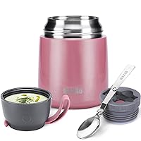 Soup Thermo for Hot & Cold Food for Adults Kids, 17 oz Vacuum Insulated Steel Lunch Container Bento Box with Spoon, Leakproof Thermal Food Jar for School Office Travel - Pink