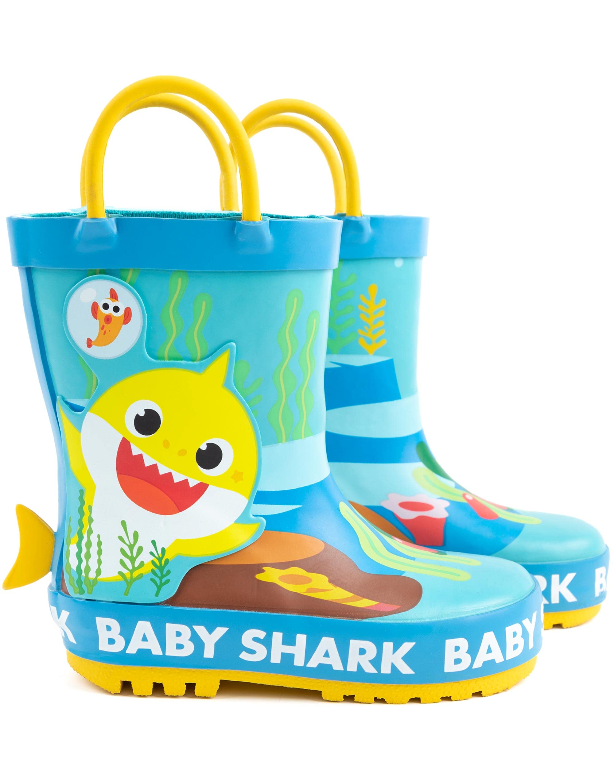 Baby Shark Wellies Kids Toddlers | Girls Boys Animated Singing Shark Family Song Rain Wellington Boots With 3D Fin | Water Resistant Walking Shoes