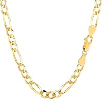 Jewelry Affairs 10k Yellow Solid Gold Figaro Chain Necklace, 5.0mm