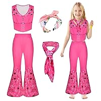 Girls Cowgirl Costume 70s 80s Disco Western Cowgirl Outfits Set Halloween Cosplay Party Costume with Hair Band