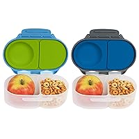 b.box Snack Box (2-pack) for Kids & Toddlers: 2 Compartment Snack Containers, Mini Bento Box, Lunch Box. Leak Proof, BPA free, Dishwasher safe. Ages 4 months+ (o'breeze + blue slate, 12oz capacity)