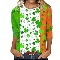 St Patricks Day Shirt for Women Women's St Patrick's Day Shirts 3/4 Sleeve Shamrock Pullover Casual Tops Irish Tees