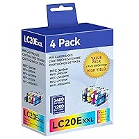 LC20E 4PK Super High Yield XXL Ink Compatible for Brother LC20E LC20EXXL Ink Cartridges use with Brother MFC-J775DW MFC-J775DW XL, MFC-J5920DW MFC-J5920DW XL, MFC-J985DW MFC-J985DW XL Printer