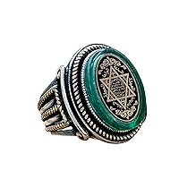 Silver Seal Of Solomon Ring, Men King Solomon Ring, Emerald Gemstone Solomon Signet Ring, 925k Sterling Handmade Silver Ring,925k Silver
