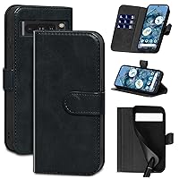 Compatible with Google Pixel 7 Wallet Case with Card Holder, Genuine Leather Flip Folio Cover with Adjustable Kickstand,Magnetic Closure,Shockproof&Anti-Fingerprint, Black