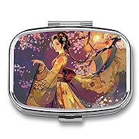 Japanese Woman Pre-Printed Pattern Medical Box Portable Pill Container Holder Travel Pill Organizer for Men Women