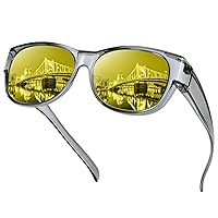 URUMQI Night Vision Glasses Fit Over Glasses for Women, Anti Glare Polarized Night Time Driving Glasses Yellow Lens