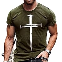 Faith Jesus Shirts for Mens Vintage Oil Painting Cross Print Casual T-Shirts Christ Short Sleeve Shirts