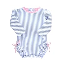 Baby/Toddler Girls Seersucker Long Sleeve One Piece Rash Guard Swimsuit with UPF 50+ Sun Protection