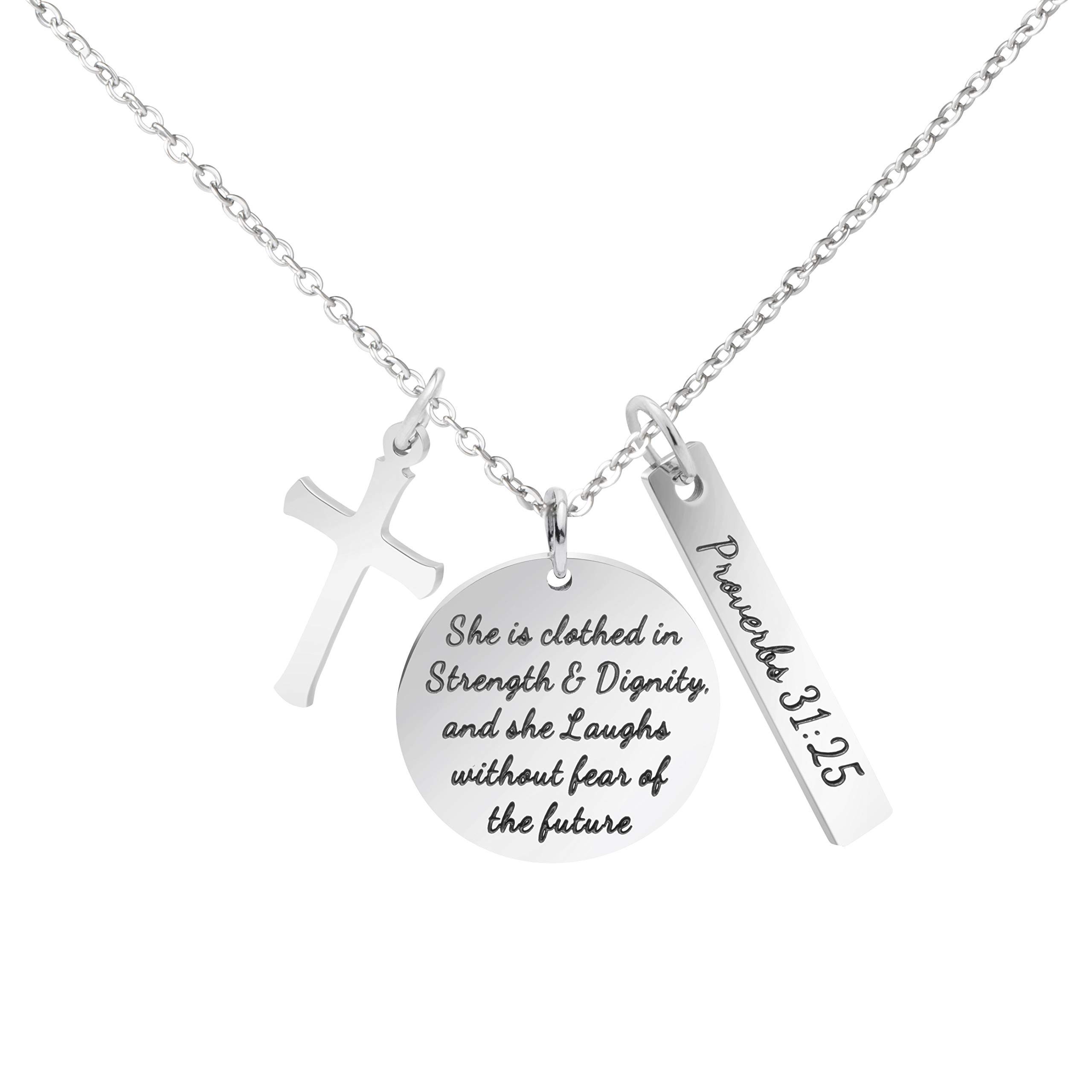 Bible Verse Cross Pendant Christian Necklaces Prayer Charm Faith Religious Birthday Christmas Jewelry for Women