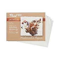 Fluid 100 Artist Watercolor Paper, 300 lb (640 GSM) 100% Cotton Cold Press for Watercolor Painting and Wet Media, 5 x 7 Pochette, 12 Sheets