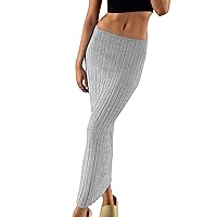 Meladyan Women High Waist Knit Long Maxi Skirt Stretchy Solid Slim Midi Skirts Strapless Bodycon Beach Dress Cover Up