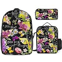 Mathematical Graph and Formula Print Backpack 3Pcs Set Cute Back Pack with Lunch Bag Pencil Case Shoulder Bag Travel Daypack