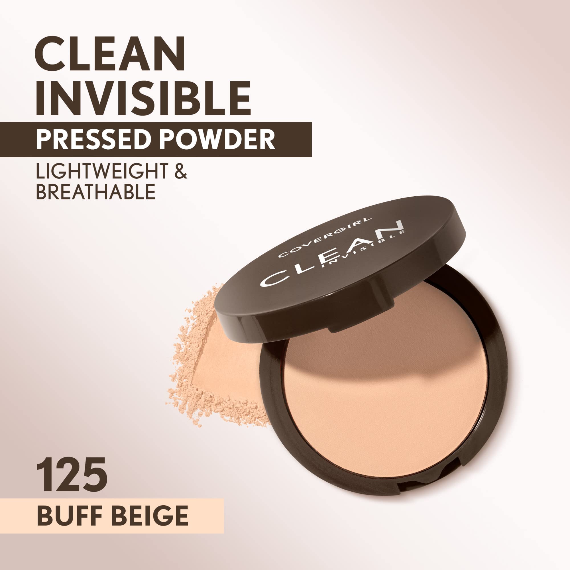 Covergirl Clean Invisible Pressed Powder, Lightweight, Breathable, Vegan Formula, Buff Beige 125, 0.38oz