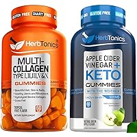 Herbtonics Multi Collagen Gummies Type 1,2,3,5 & 10 with Biotin for Hair Growth, Skin, Nails - ACV Keto Gummies with The Mother & Keto BHB | Apple Cider Vinegar Keto Gummies | Sugar Free ACV Gummies