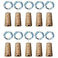 Aluan Wine Bottle Lights with Cork, 12 LED 10 Pack Fairy/String Lights Waterproof Battery Operated for Jar Party Wedding Christmas Festival Bar Decoration, Blue