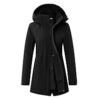 wantdo Women's Softshell Jacket with Removable Hood Insulated Shells Jacket Fleece Lined Windbreaker Jacket Warm Rain Jacket