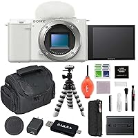 Sony Alpha ZV-E10 Mirrorless Camera (White) Bundle with Advanced Accessories (Gadget Bag, Flexible Tripod & More - 6 Items) (ILCZV-E10/W)