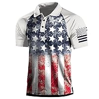 Men's Short Sleeve Polo Shirts Lapel Button Down Trendy Casual Shirts USA Flag Print Independence Day Patriotic Shirts