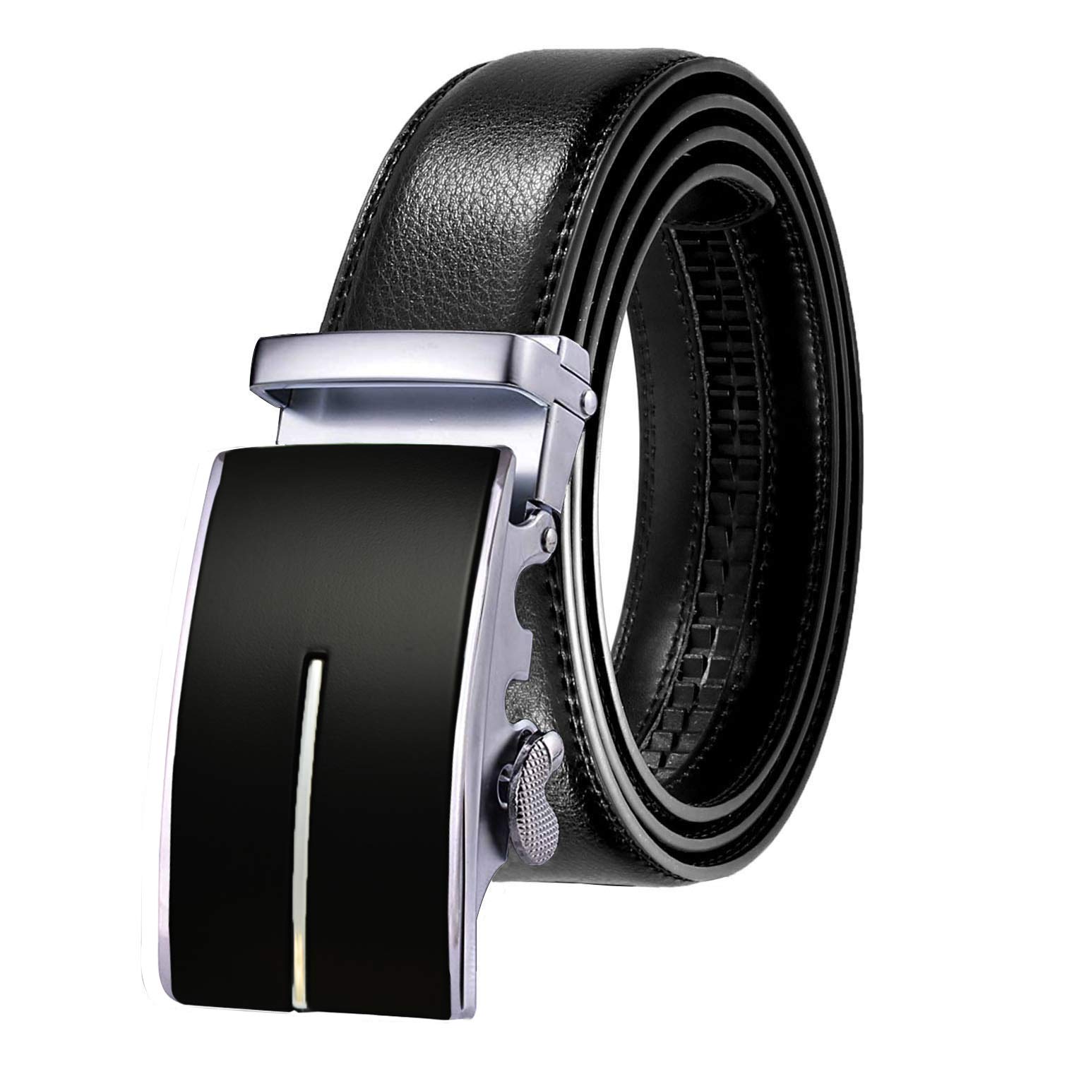 JINIU Men's Real Leather Ratchet Dress Belt with Automatic Buckle 35mm Black Belts Boxed