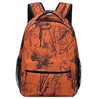 Orange Camo Trees Travel Laptop Backpack Casual Daypack with Mesh Side Pockets for Book Shopping Work