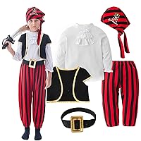 5PCS Kids Pirate Costume Boys Pirate Outfits with Hat Shirt Coat Pants Belt Accessories for Toddler Halloween