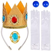 Princess Peach Crown Accessories Kit, Princess Dress Up Set for Halloween Cosplay Birthday Party Supplies 4 In 1