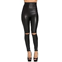 High Waisted Tummy Control Leggings in Faux Leather and Cotton (Plus Sizes S-XXXL)