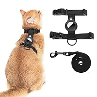 Cat Harness and Leash Set with Airtag Holder, Cats Escape Proof, Adjustable Kitten Harness for Small Large Cats, Lightweight Soft Walking Travel Harness(Black)