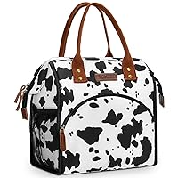 LOKASS Lunch Box for Women-Insulated Adults Lunch Bag with Front Pocket-Cute Lunch Tote for Work-Reusable Cow Print Cooler Bag for Office Picnic Beach or Travel