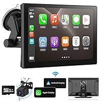 Portable Apple Carplay Screen for Car, 9'' Wireless Car Stereo&Android Auto Touch Screen with 2.5K Dash Cam, 1080p Backup Camera/Mirror Link/Loop Recording/AUX/FM/Googel/Siri