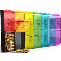 Extra Large Pill Organizer 2 Times a Day, Weekly XL AM PM Pill Case, 7 Day Pill Box Twice a Day, Oversized Daily Medicine Organizer for Vitamins, Big Pill Container, Medication Dispenser (Rainbow)