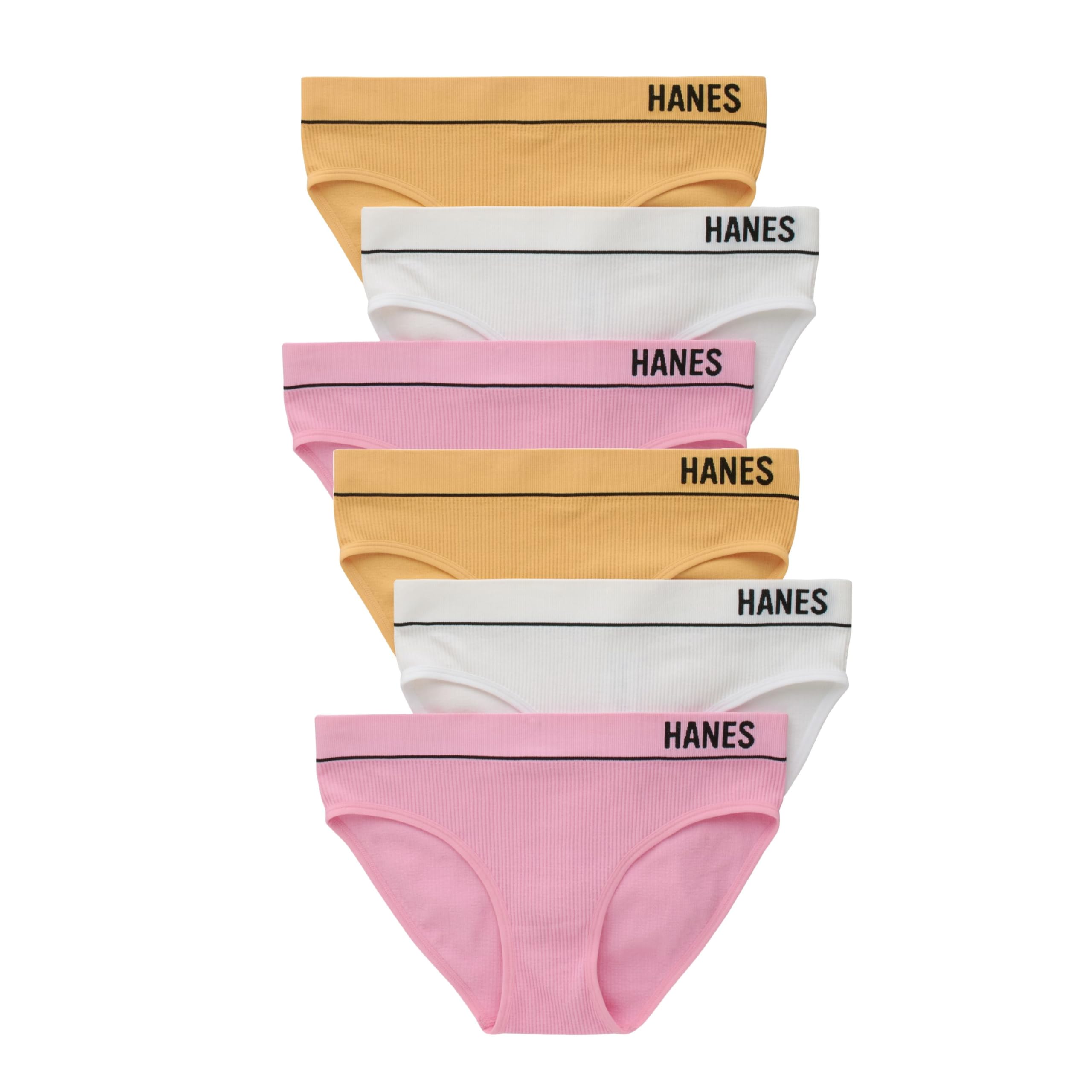 Hanes Women's Originals Seamless Stretch Rib Bikini Panties Pack, Assorted Colors, 6-Pack