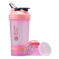 Shaker Bottle with Pill Organizer and Storage for Protein Powder, Classic V2 ProStak System, 22-Ounce, Pink