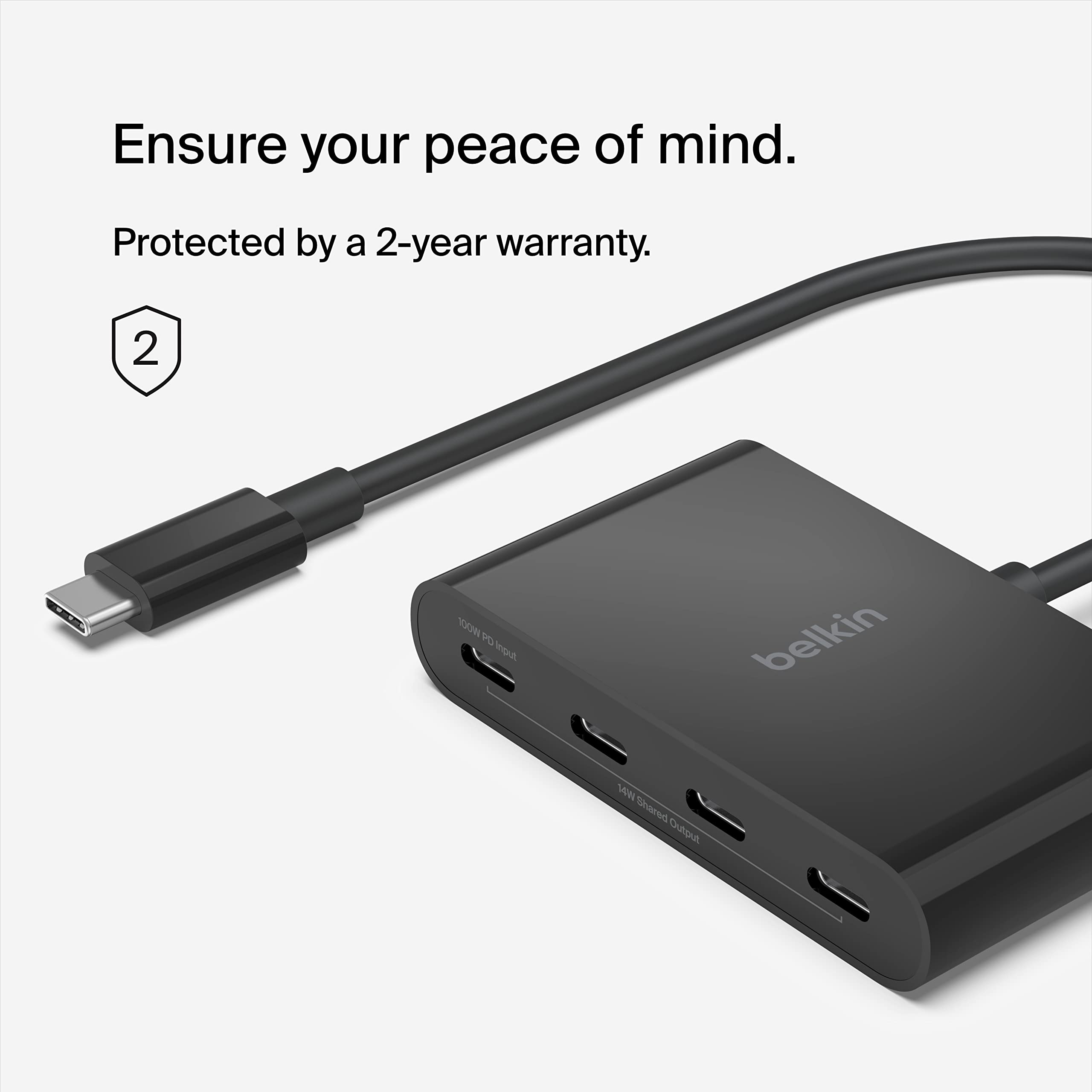 Belkin Connect USB-C™ to 4-Port USB-C Hub, Multiport Adapter Dongle with 4 USB-C 3.2 Gen2 Ports & 100W PD with Max 10Gbps High Speed Data Transfer for MacBook, iPad, Chromebook, PC, and More