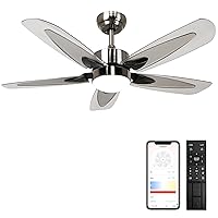 Ceiling Fan with LED Light and Remote, 42 Inch Modern Indoor Outdoor Ceiling Fan for Porch Patio, 3 Colors Dimmable, 6 Speed, Quiet Small Ceiling Fan for Bedroom Kitchen (Brushed Nickel)