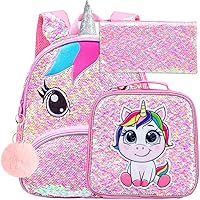 AGSDON 3PCS Unicorn Backpack for Girls, 12